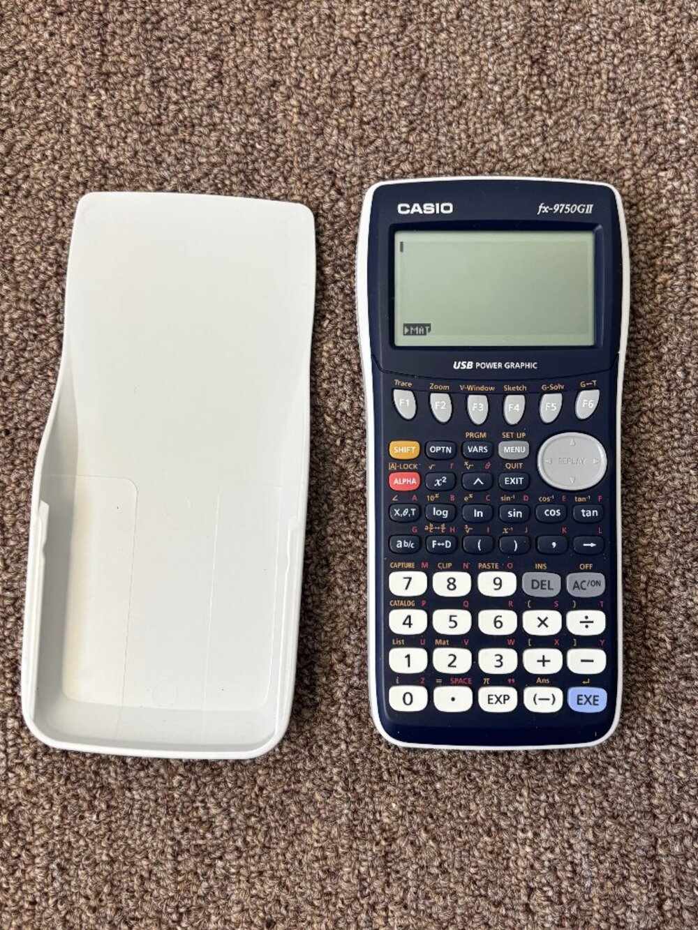 CASIO fx-9750GII graphing calculator white blue usb power graphic test